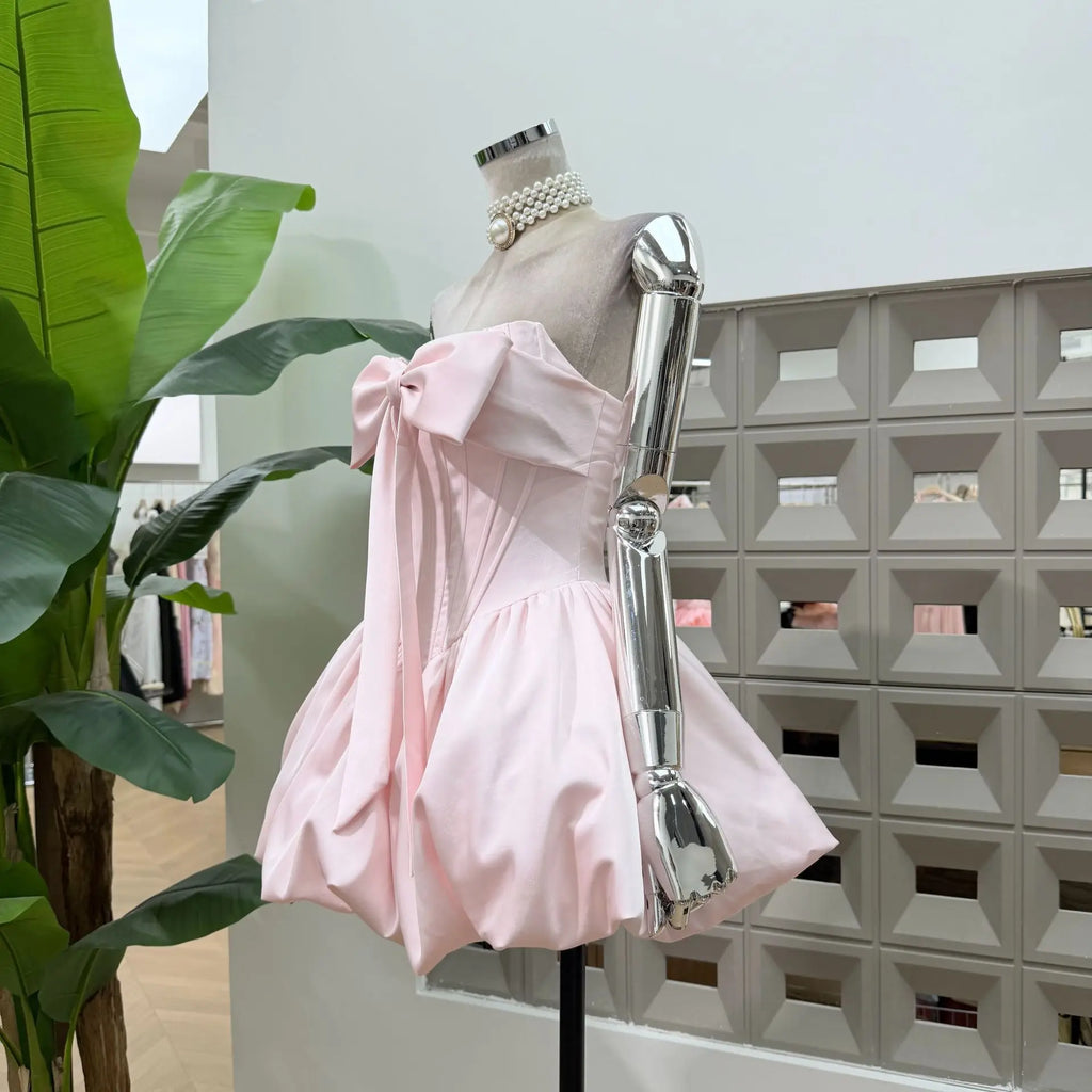 Women Sexy Strapless Bow Corset Mini Dress With Shorts Birthday Party Homecoming Prom Ball Elegant Ruffle A Line Evening Dresses