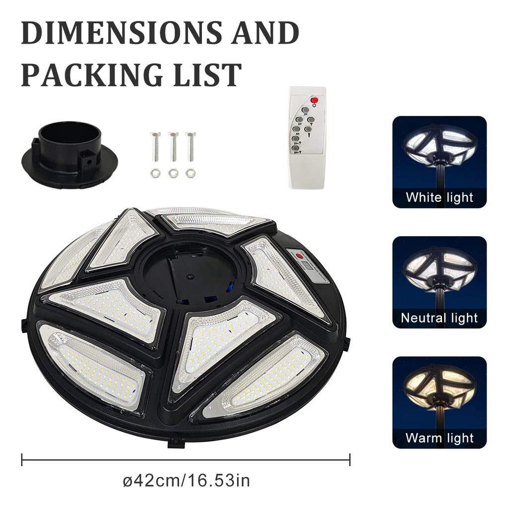 High Brightness Solar Garden Light 444 LED 3 Color Modes Dusk to Dawn Outdoor Solar Street Lamp IP65 Waterproof for Yard Patio