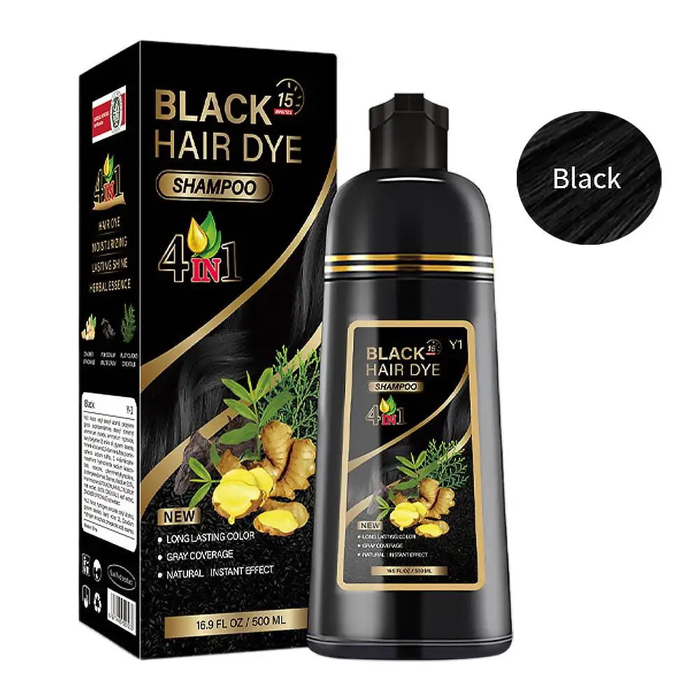 Black Brown Hair Dye Shampoo 500ml,4-in-1 Color Shampoo for Gray Coverage, Long-Lasting Natural Hair Coloring for Women Men