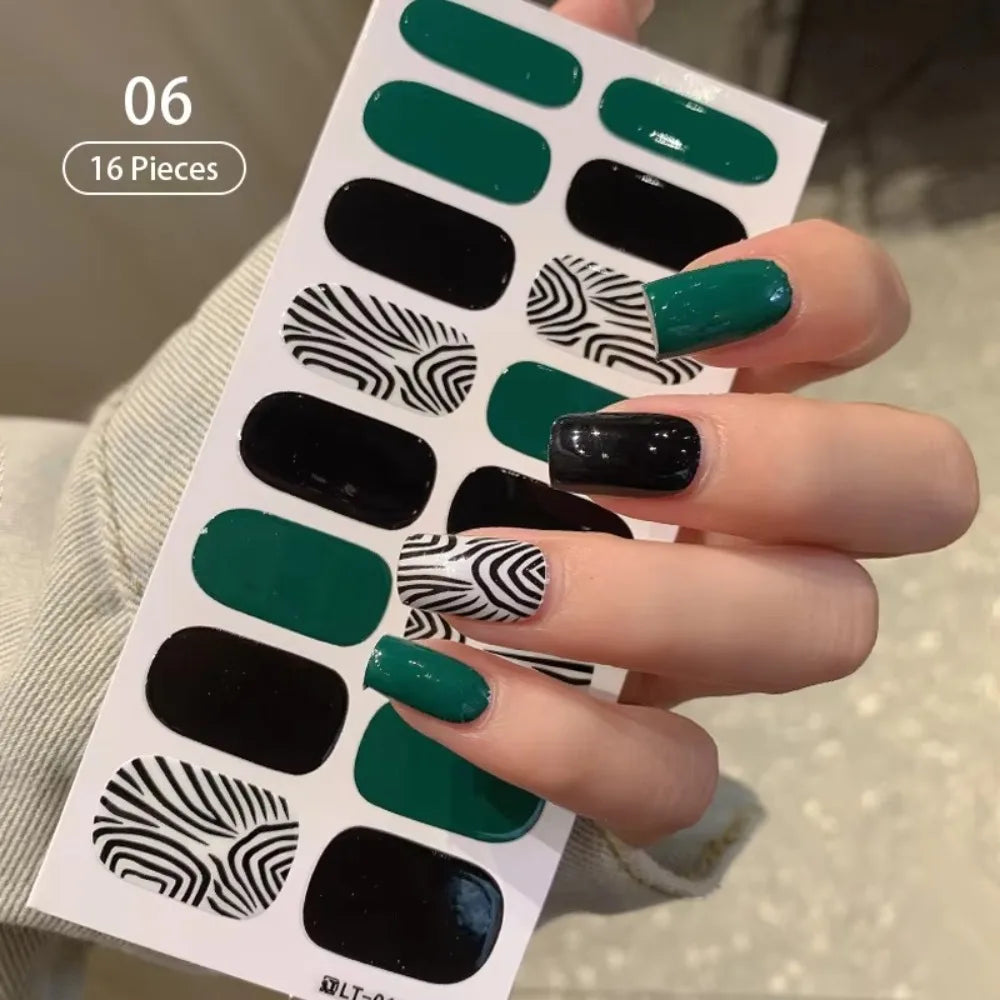 32 Strips Autumn Nail Stickers Semi Cured Full Cover Gel Nail Polish Strips Manicure Leopard Print Nail Patch