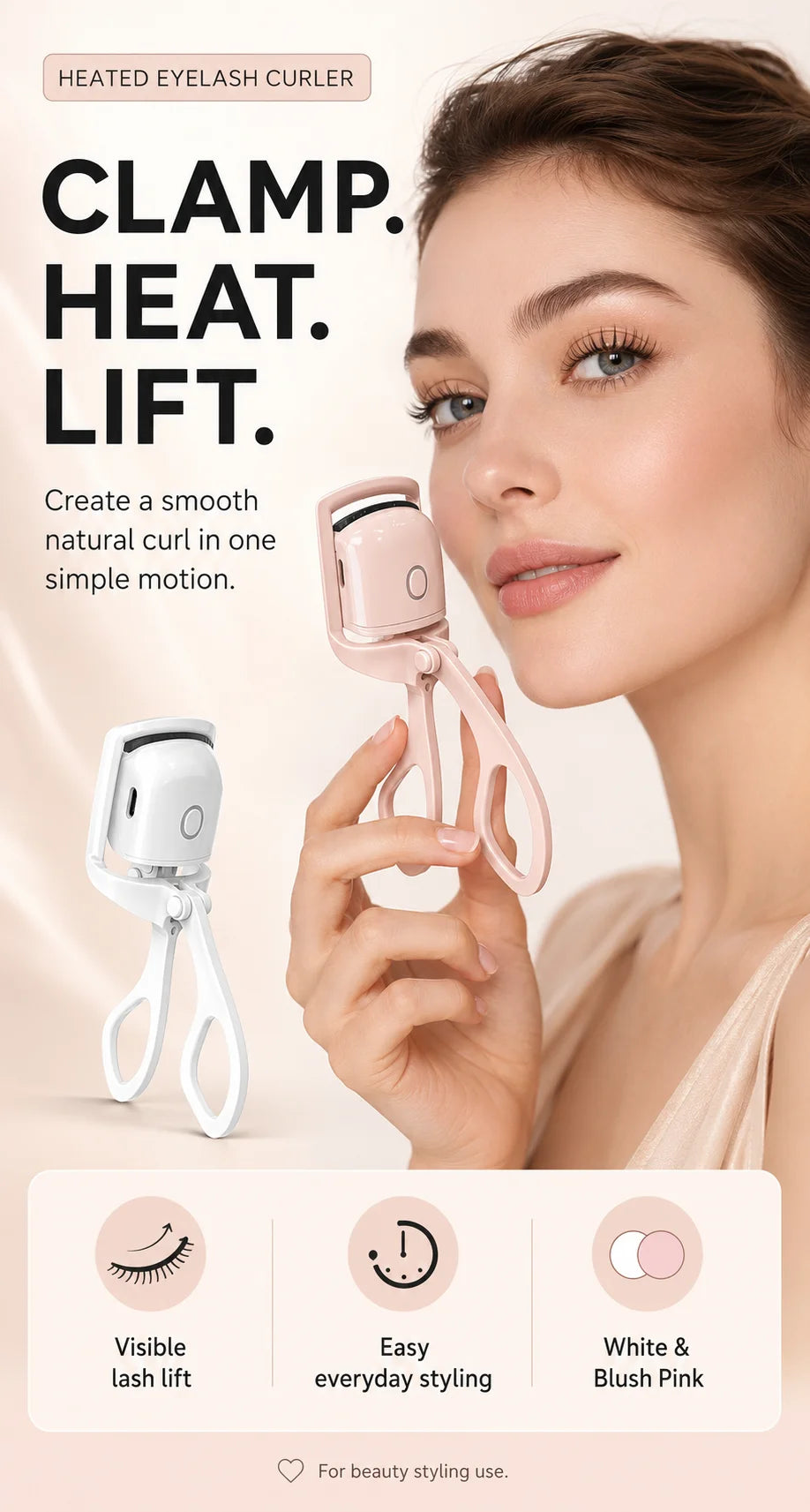 Electric Lash Curler for Women USB Rechargeable Heated Eyelash Styling Device Portable Beauty Tool for Eye Makeup