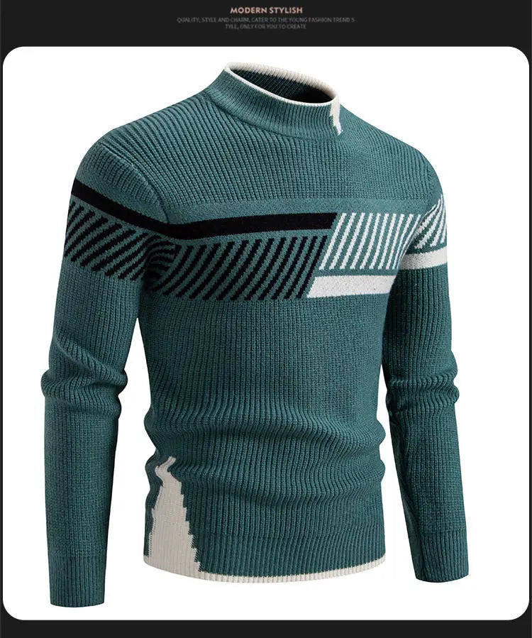 2025 Men's Color-coded Casual Trendy Slim Simple Basic Casual Trendy Knitted Sweater Pullovers Male Clothes Autumn Winter Tops