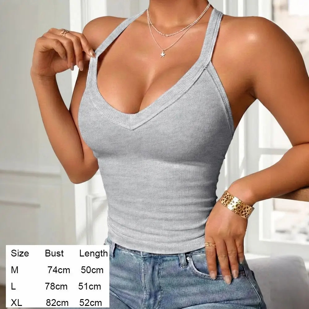 Creative Solid Color Women Vest V-neck Design Built in Bra Camisole Slimming Soft Comfortable Camis Vest Four Seasons
