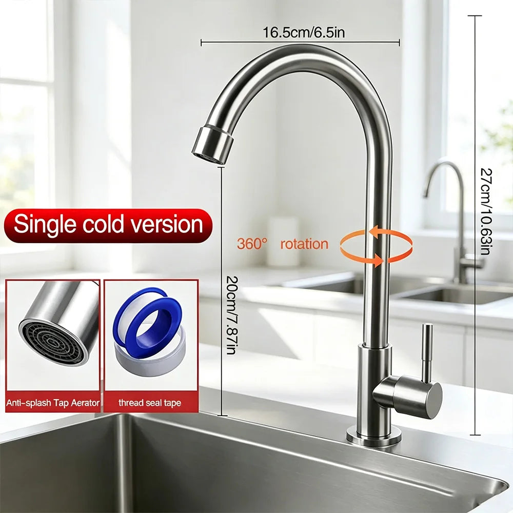 Stainless Steel Kitchen Faucet 360° Rotation Single Cold/Hot Cold Mixer Tap for Sink