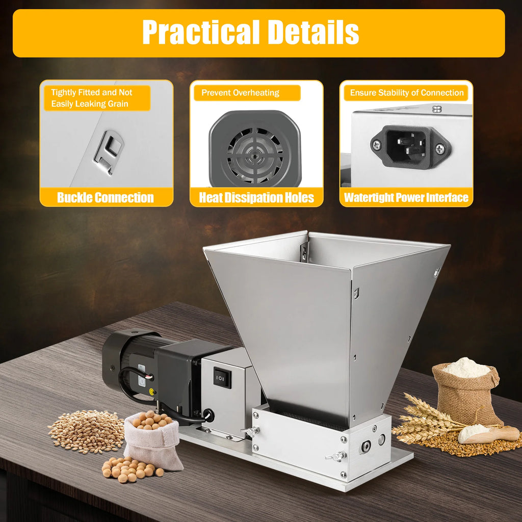 4L Electric Grain Mill 20kg/h Barley Grinder Wet/Dry Malt Crusher Grain HomeBrew Mill Widely Use For Grain Feed Production