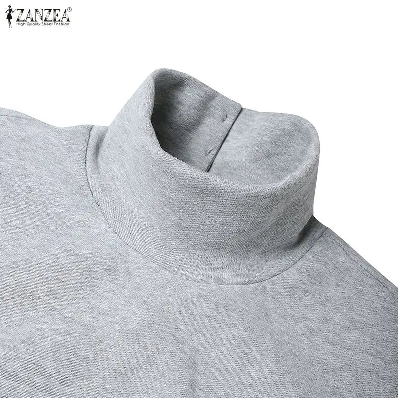 ZANZEA Fashion Sweatshirt Dress Women Casual Turtleneck Long Sleeve Solid A-Line Midi Dresses for Woman FW 2025 Cozy Warm Robes
