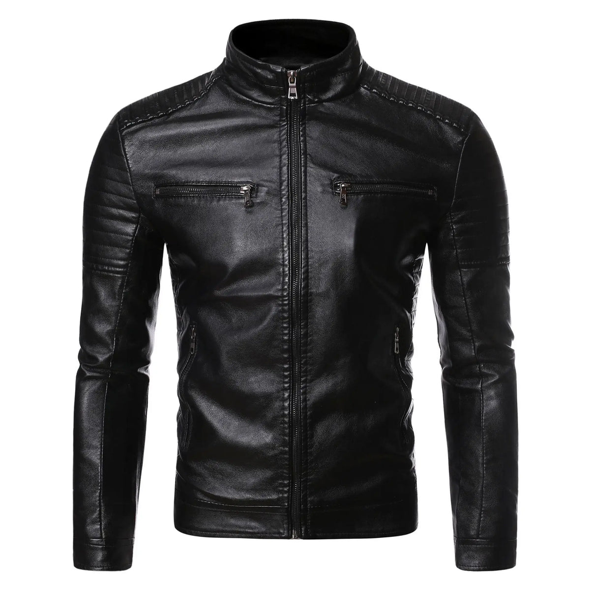 Spring and Autumn Thin Men's Stand-Up Collar Leather Jacket Motorcycle Jacket PU Leather Men's Vintage Jacket