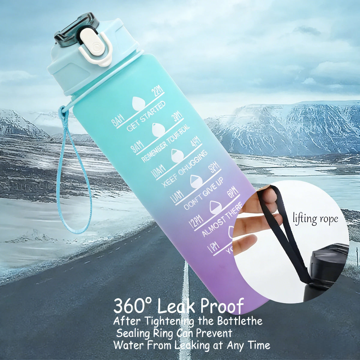 Sports Water Bottle with Time-Tracking Straw Leak Proof Locking Flip Cover for Easy Carry Ideal for Outdoor Adventures