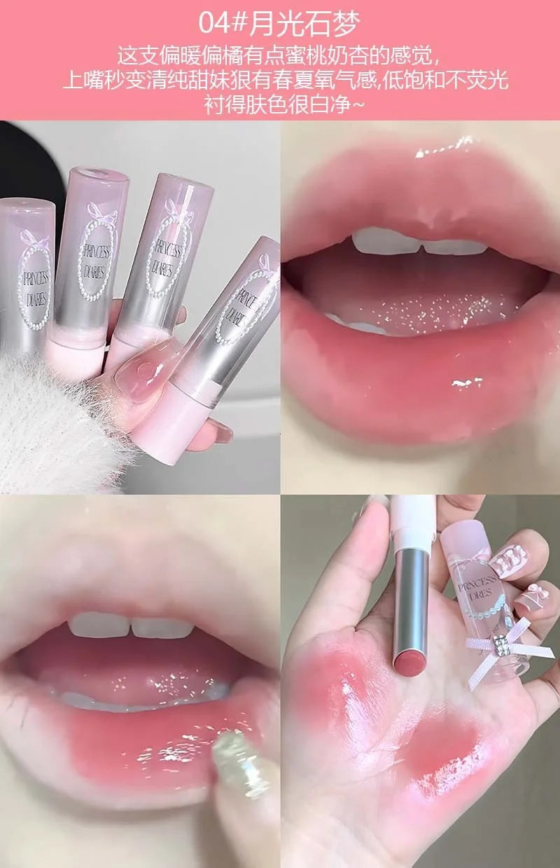 Pink Crystal Mirror Glass Solid Lip Gloss Round Tube Water Light Lipstick Clear Jelly Lip Glaze Nude Brown Moisturizing Lip Tint