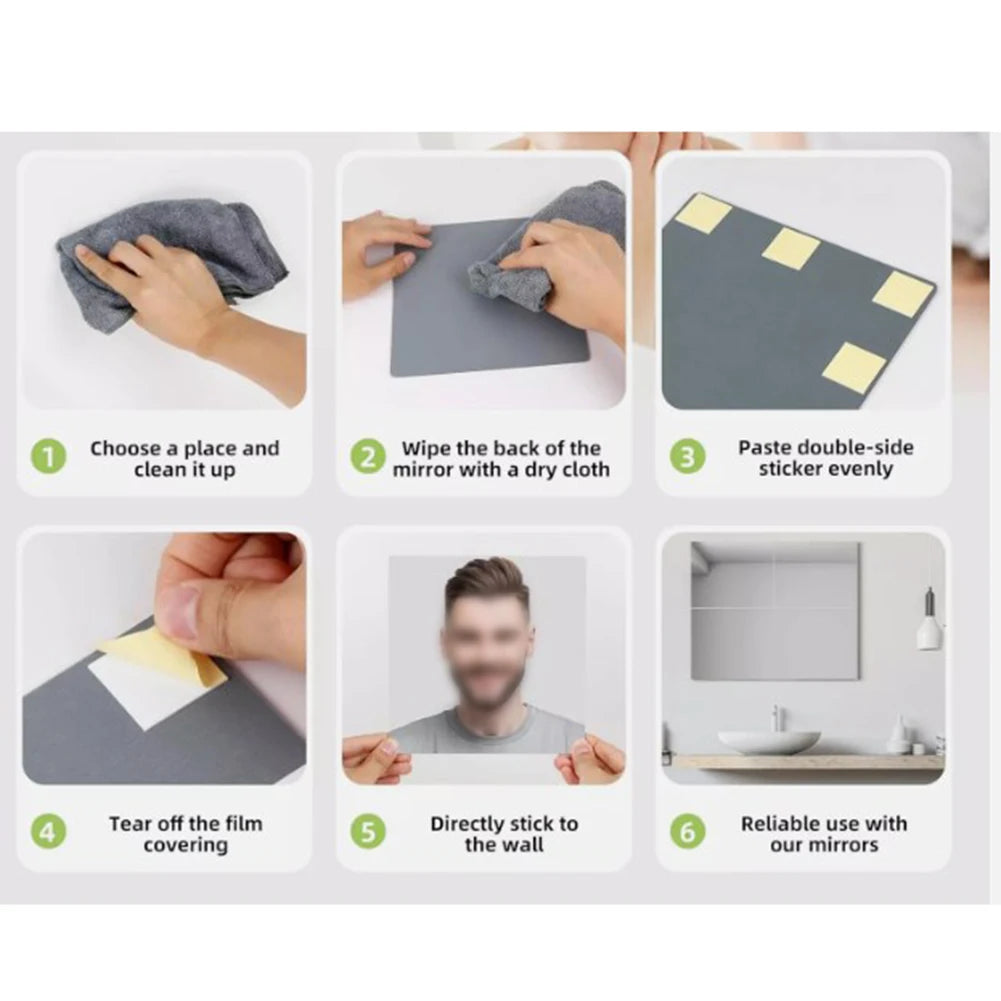 4PcsAcrylic Mirrors Set Self- Adhesive Mirror Tiles 2mm Thick Flexible Unbreakable Mirror Stickers Reflective Square Mirror Wall