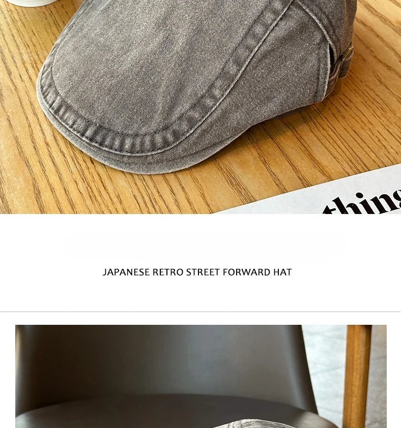 Spring Summer Watered Denim American Casual Retro Beret  Washed Old Street Forward Hat British Painter Newsboy Cap Visor