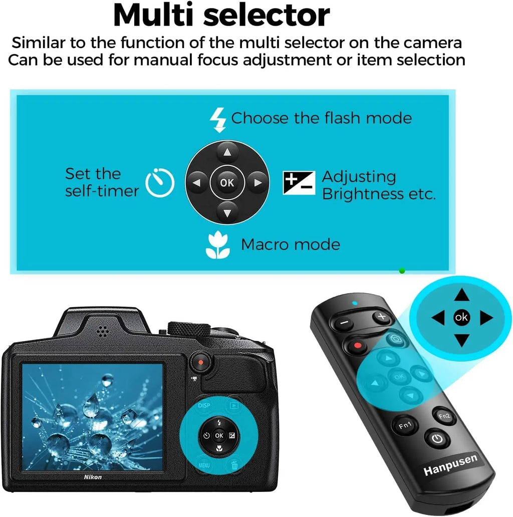 HANPUSEN Bluetooth Wireless Camera Remote for Nikon Zfc Z30 Z5 Z7II Z6III Z50 COOLPIX P1000 P950 A1000 B600; Replace Nikon ML-L7