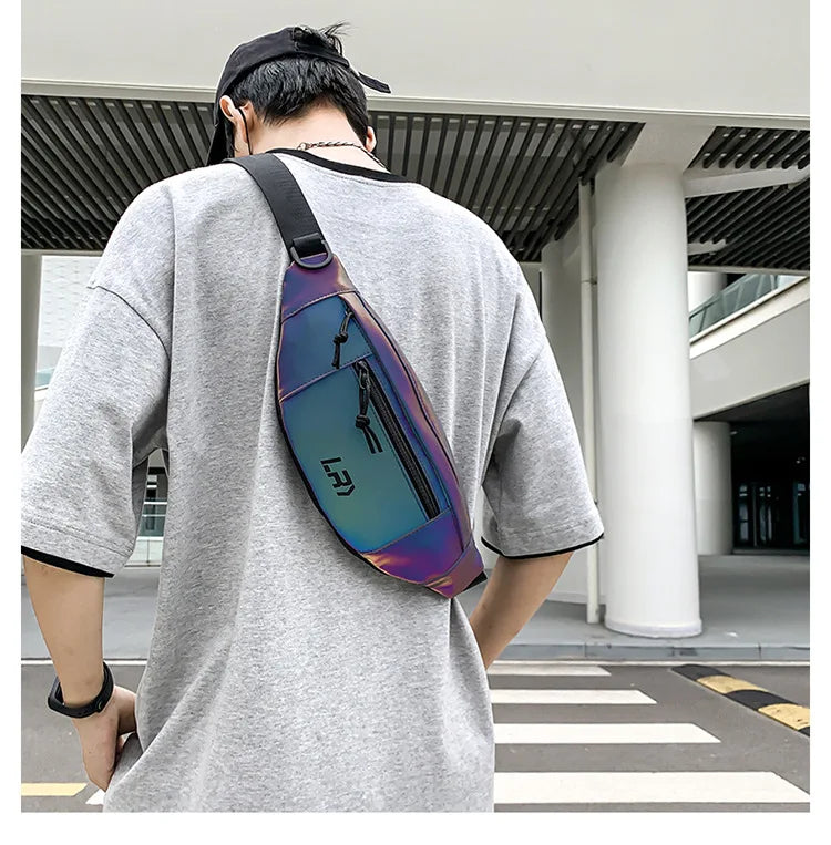 Techwear Style Colorful Reflective Fanny Pack Punk Hip Hop Crossbody Bag Men Women Outdoor Casual Motorcycle Sport Waist Bag
