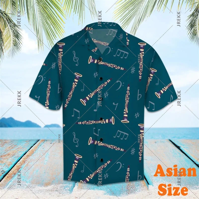 DJ Music Party Neon Print Hawaii Shirt Men's Clothing Cool Guitar Streetwear Shirts Bar Personality Trend Button Blouse 2025