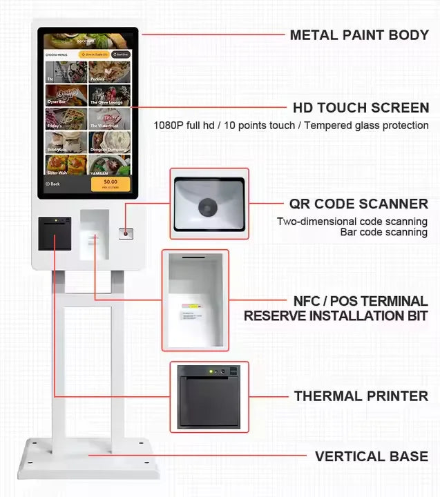 21.5 Inch Capacitive Touch Screen LCD Self-Service Ordering Machine For McDonald's/KFC Payment Order Kiosk For Restaurants