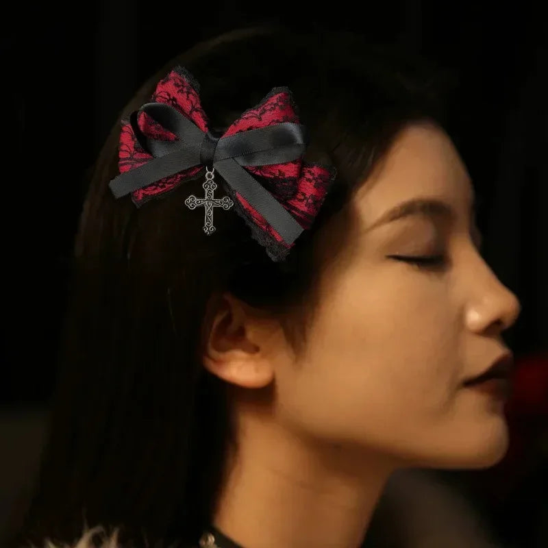 2pcs Gothic Girl's Street Exquisite Hair Accessories Fashion Bowknot Hair Clips Versatile Dressing Dark Style Bow Hair Clip 2025