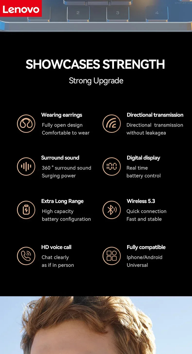 Lenovo Original M47 Wireless Earbuds Bluetooth Headset Charging Earphones Bone Conduction Headphones