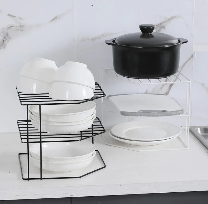 Kitchen Seasoning Corner Rack Pot Dish Food Sundries Organizer Rack Non Punching Portable Storage Table Kitchen Bathroom Holder