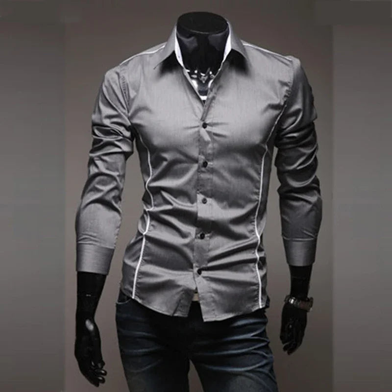 Mens Stripes Shirts Long Sleeved Slim White Social Shirts Casual Male Clothes Business Camisa Masculina Chemise Christmas Shirt