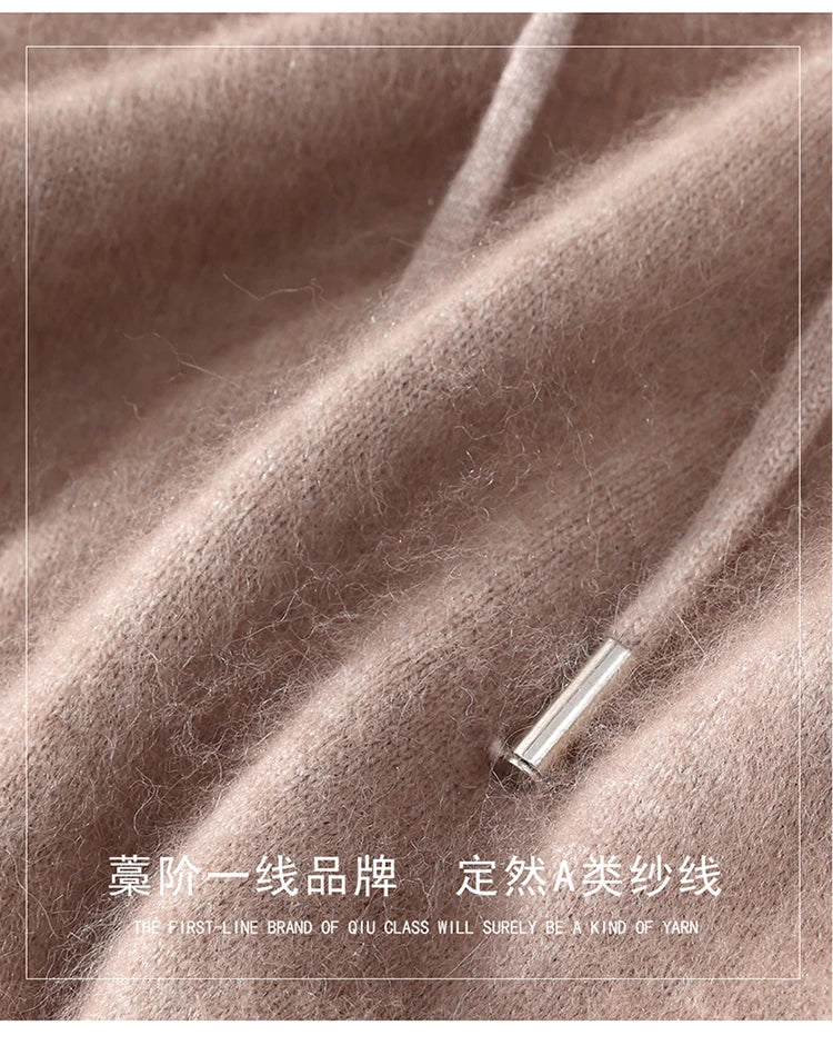LHZSYY 100% Pure Mink Cashmere Hooded Sweater Men's Hooded Knitted Pullover Business Casual Loose Hoodie Autumn Bottoming Shirt