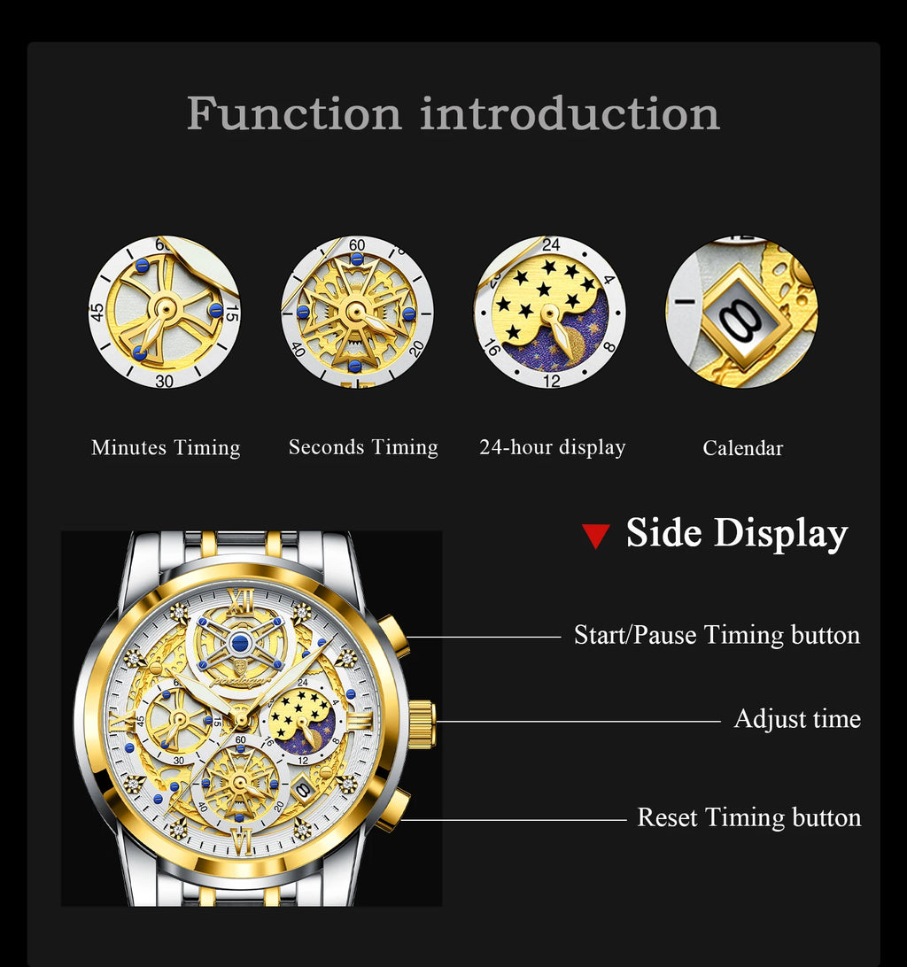 POEDAGAR Luxury Fashion Men Watch Waterproof Luminous Date Man Wristwatch Stainless Steel Chronograph Quartz Men's Watches Reloj