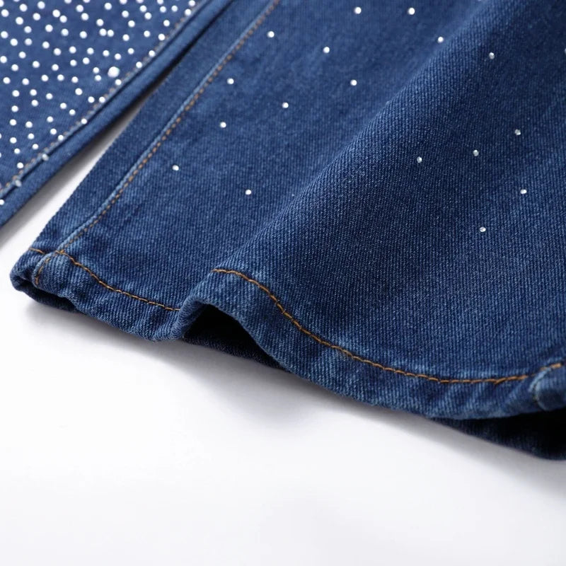 Shiny Rhinestone Baggy Women's Wide Leg Jeans Full Diamond Wide Leg Dragging Denim Pants Vintage Washed Pants Casual Trousers