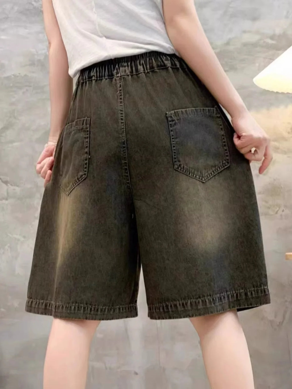 Retro Distressed Embroidered Denim Shorts Women's Loose Wide Leg Pants High Waist Blue Thin Summer New Style Fashionable