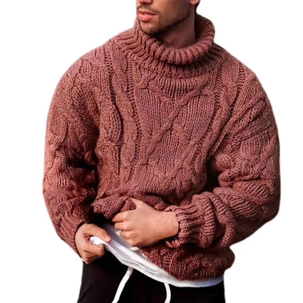 Fashion Cotton Winter Sweater Solid Color Autumn Warm Slim Fit Men Pullover Men's Twist Braid Knit Turtle-Neck Jumper свитер