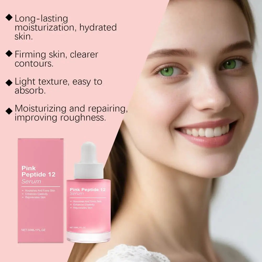Pink Peptide12 Anti Aging Serum 30ml Firming Hydrating Face Essence,Reduces Fine Lines, Boosts Elasticity for Glowing Rejuvenate