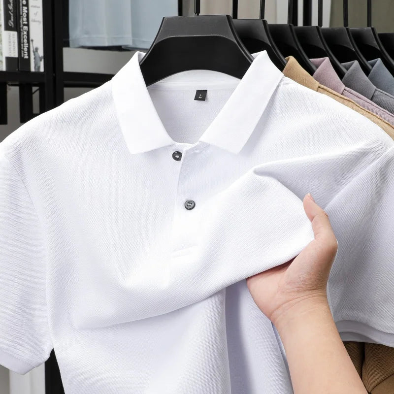100% Pure Cotton Boutique Short-Sleeved High-End Men's Polo Shirt Summer High-Quality Solid Color Tops Business Casual T-Shirt