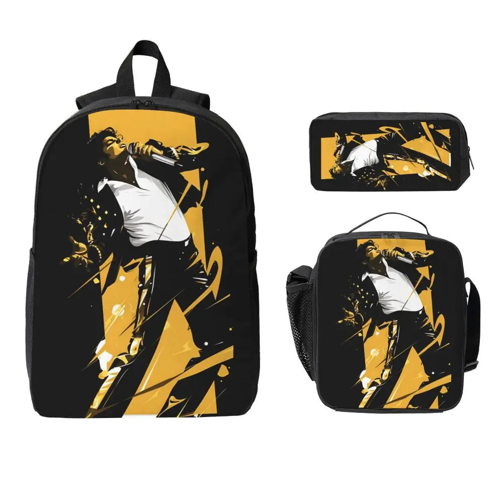 MJ Pop Legend Music 3pecs/set Backpack for Student Shoulder Bag Lunch bag Pencil Case