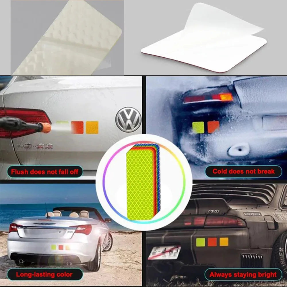 10pcs Car Bumper Reflective Stickers Reflective Warning Strip Tape Secure Reflector Stickers Decals Safety Warning