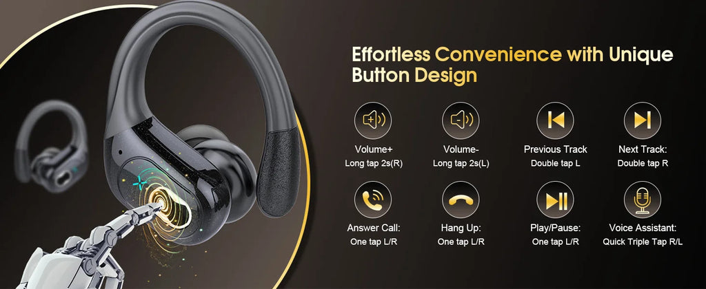 Bluetooth 6.0 Headphones HD65 Wireless Earbuds 75hrs Sport Bluetooth Earphone with Noise Cancelling Mic IPX7 Waterproof Headsets