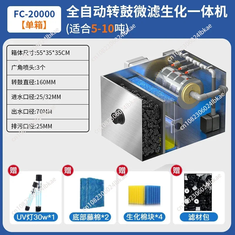 Aquaculture Drum Filter Stainless Steel Micro Screen Pond Water Recirculation Waste Remover Strainer