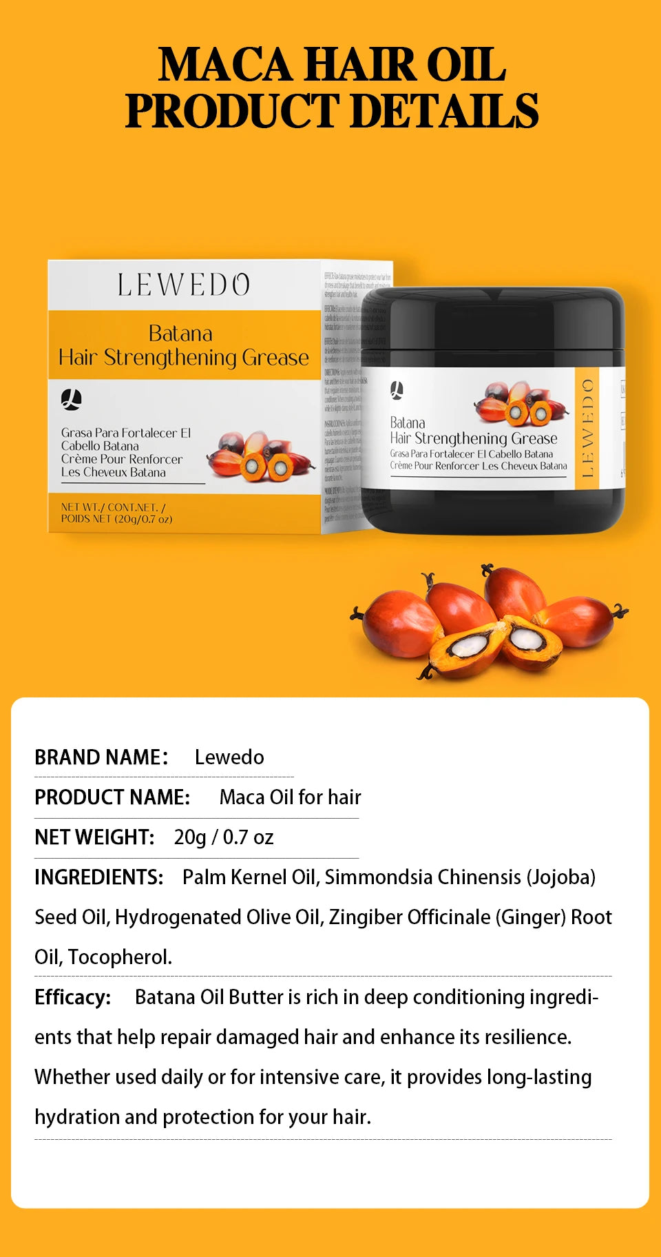 Batana Hair Oil Anti Hair Loss Hair Strengthener Cream Hair Regrowth Deep Moisturizing Nourish Batana Hair Growth Conditioner
