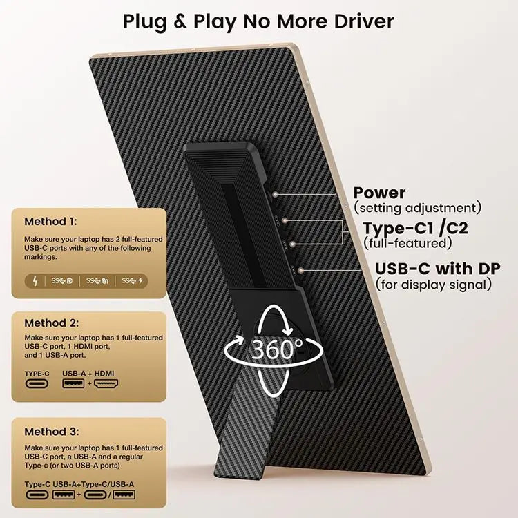 2025 OEM Portable DIY Laptop Monitor 15.6 Inch 1080P 360° Rotation Plug Play Detachable Triple Monitor Extender