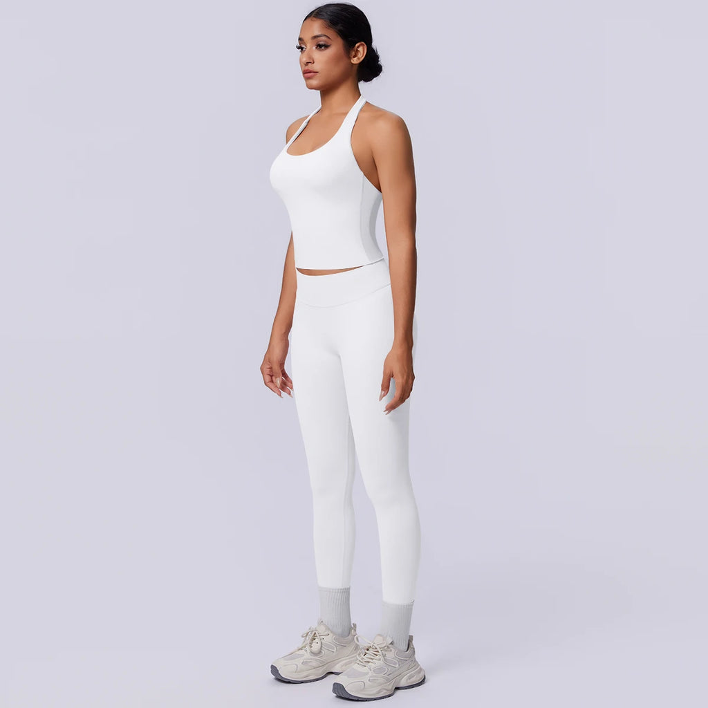2PCS Woman Yoga Set Solid Color Sexy Fitness Top Summer Gym Workout High Stretch Female Pants Sports Fitness Clothing Yoga Set