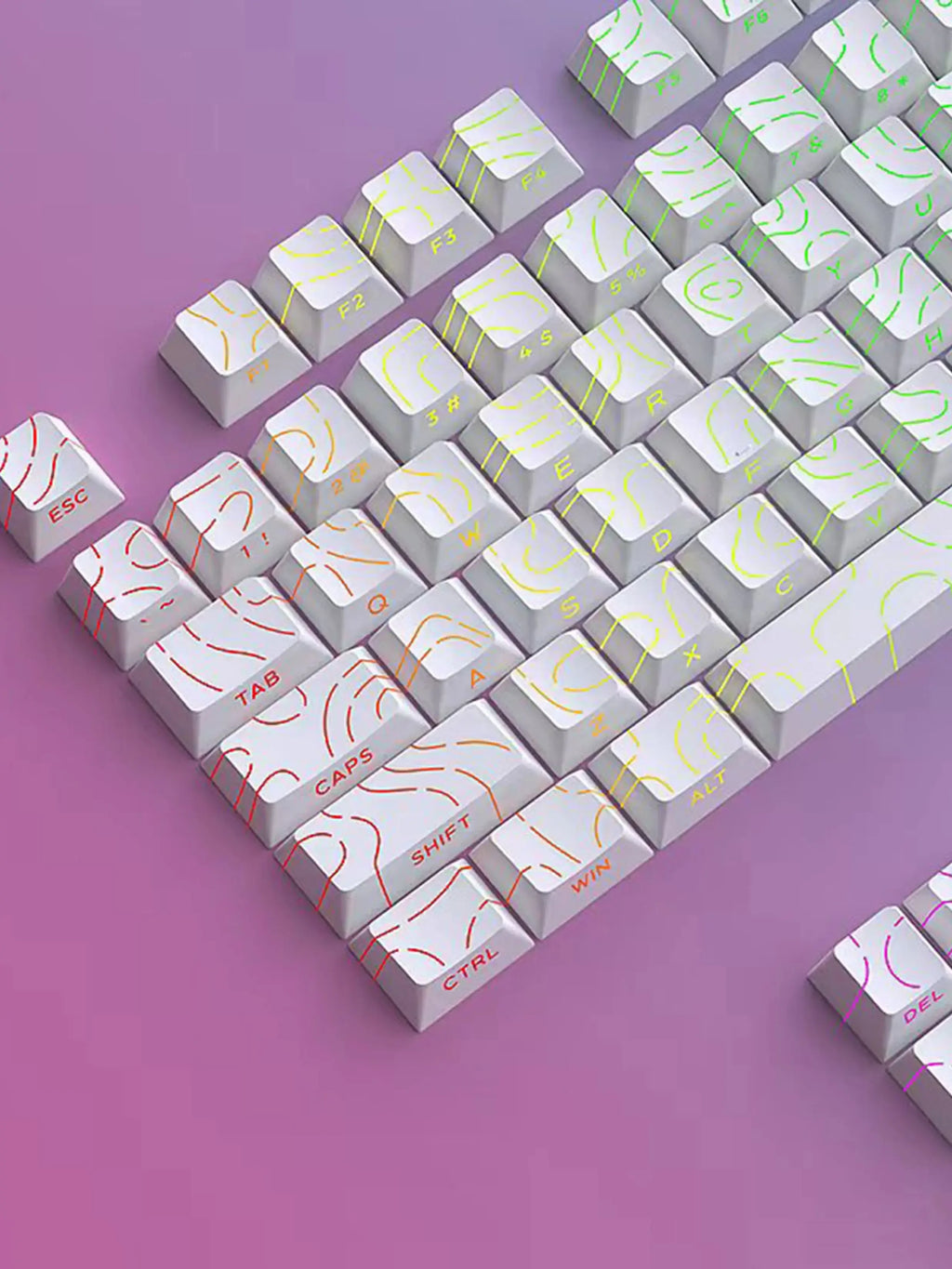 97 Keys White Contour Lines PBT Double Shot Keycaps Sidelit Light Backlit Translucent Cherry Profile for MX Mechanical Keyboards