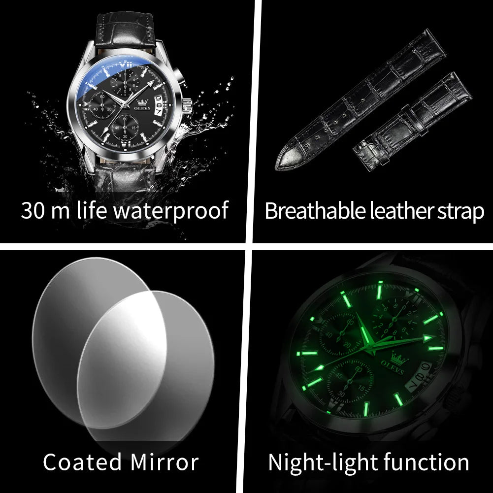 OLEVS 2987 Men Original Quartz Movement Wristwatch Fashion Metallic Texture Calendar Window Luminous Function Waterproof Watch