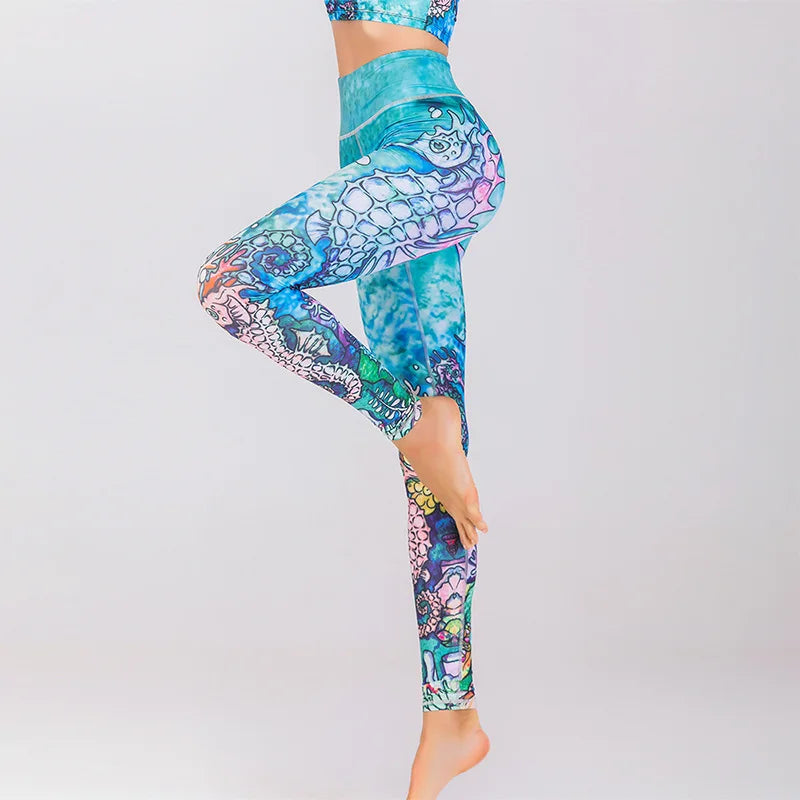 Women's High-Waist Yoga Pants, Quick-Dry, Printed, Stretch, Fitness Leggings, Tummy Control, Sports, Running, Athletic Pants