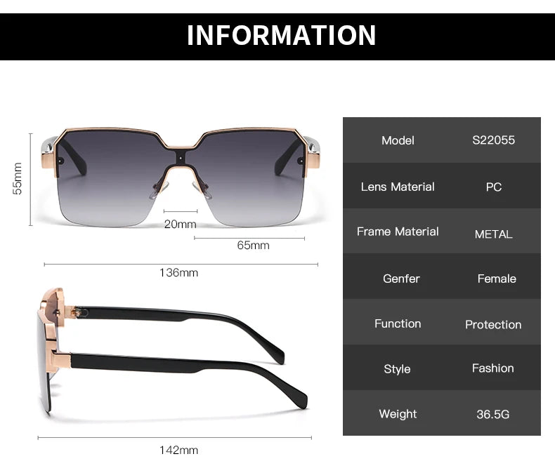Men Women Frameless Square Sunglasses Luxury Brand Design Fashion Vintage Sun Glasses Square Alloy Frames Shades Eyewear UV400