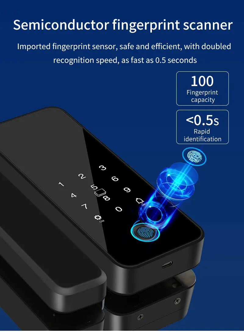 Multifunctional Smart Glass Door Lock Electronic Digit Biometric Fingerprint Tuya App Key Electric Smart Life Digital Door Lock