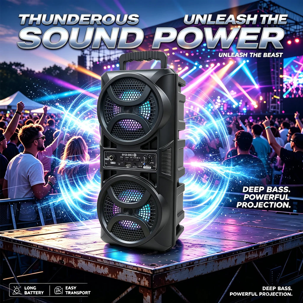 9500W Large Volume Portable Bluetooth Party Speaker, Heavy Bass Wireless Speaker With Handheld Microphone, RGB Color Gradient Li
