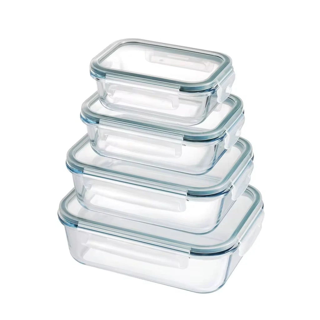 4 Pieces Rectangular Borosilicate, Microwave-Safe Rectangular Container, Microwave Safe Borosilicate Glass Containers,Available in 200ml, 370ml, 640ml, and 1000ml