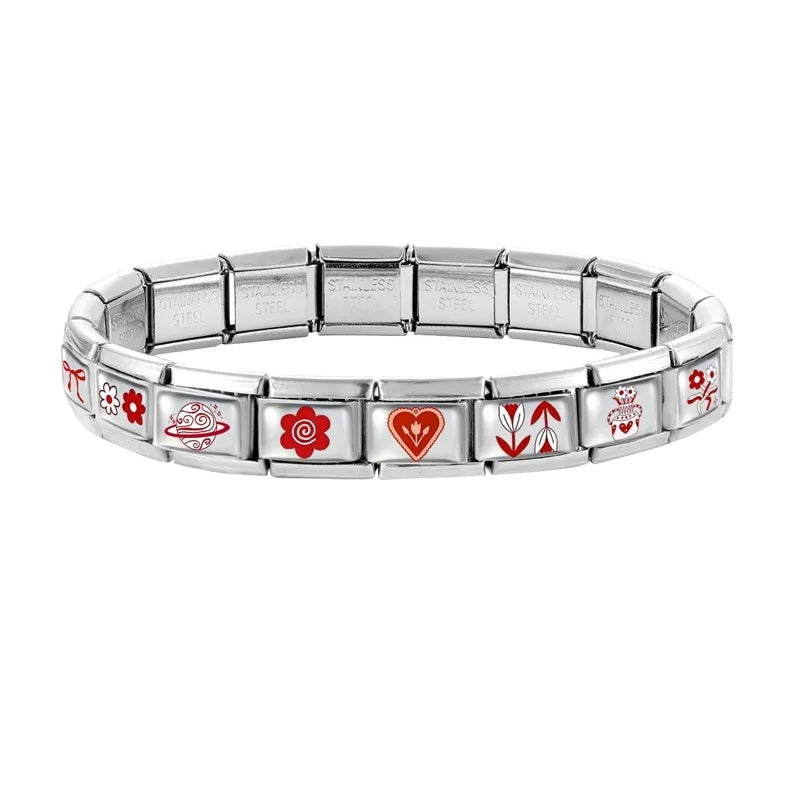 Fashion Red Series Heart Flower Bowknot Cherry Women Men Charm Link fit 9mm Stainless Steel Italian Bracelet Making DIY Jewelry