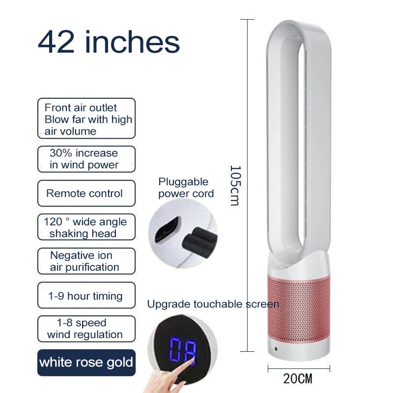 42 Inch Air Purification Circulation Bladeless Fan Ultra-Quiet Dormitory Desk Floor Electric Fan Tower Fan Bladeless Room Fan