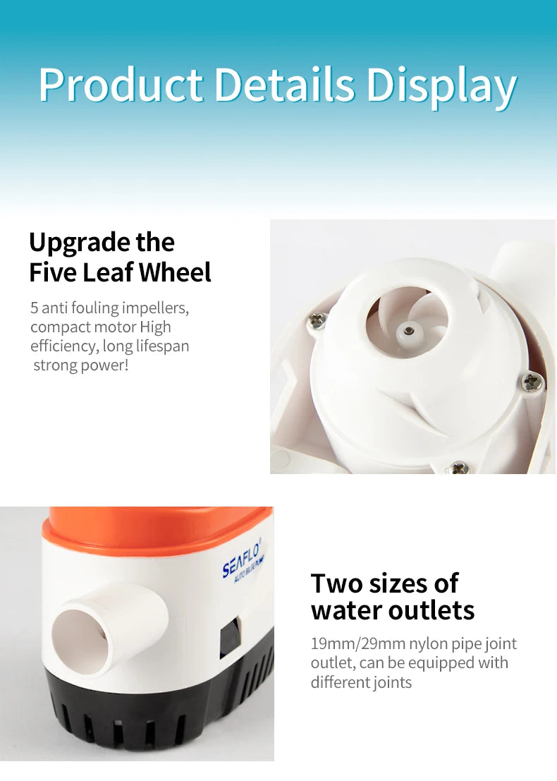 Marine Water Pump Small Bilge Pump 12V24V Yacht Drainage Fast Boat DC Submersible Pump Bilge Automatic Drainage Pump