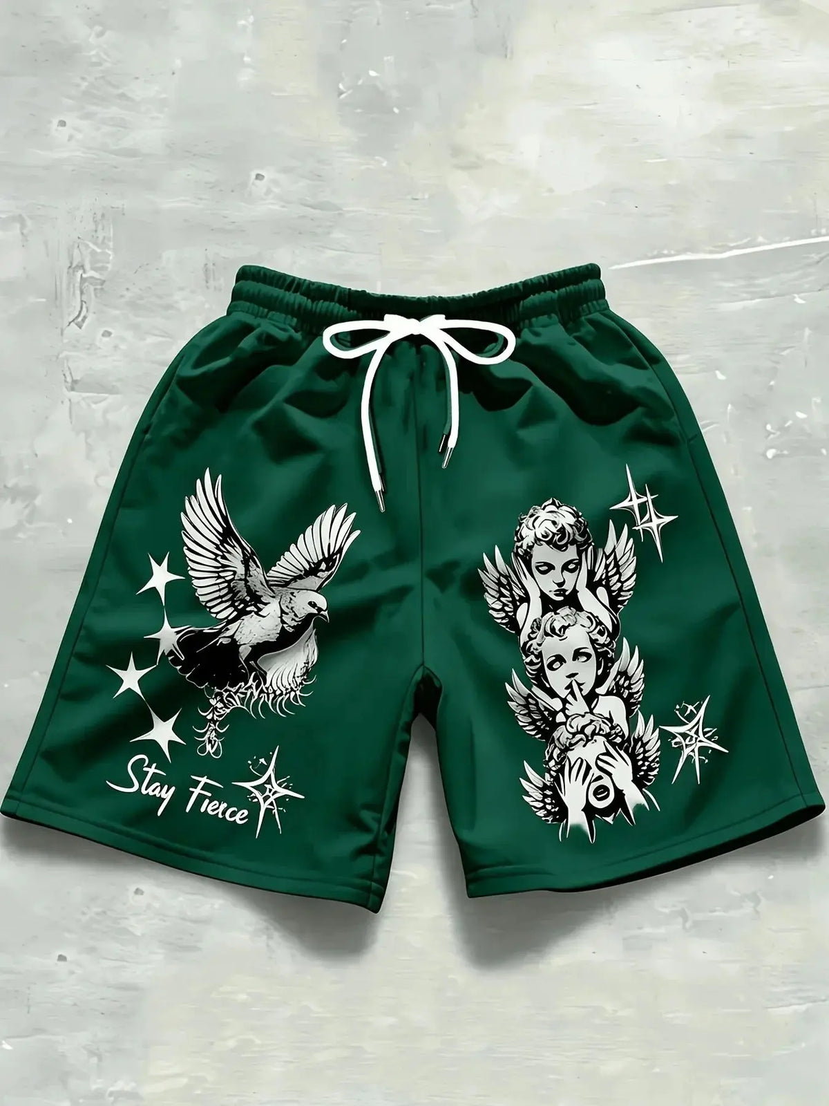 Retro Men's Summer European and American Little Angel Letter Print Comfortable Breathable Drawstring Shorts Outdoor Casual Pants