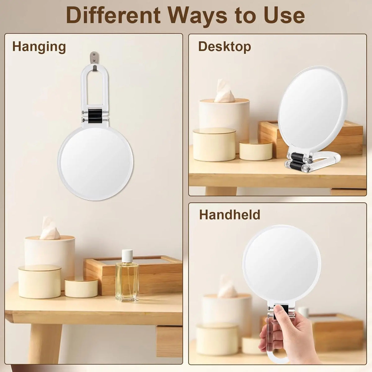 30X Magnifying Handheld Mirror Double Sided Foldable Travel Makeup Mirror Adjustable Rotation Pedestal Hand/Hanging VanityMirror