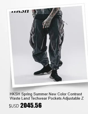 HKSH Autumn New Men's Hooded Distressed Patchwork Folded Waste Land Tactical Punk Techwear Shoulder Batwing Sleeve Jacket HK2392